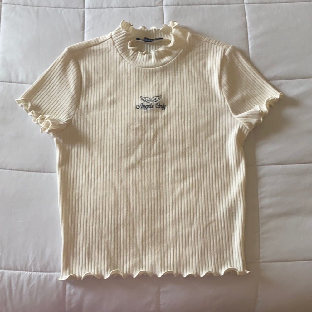 Forever 21, “Angels Only” cropped baby tee